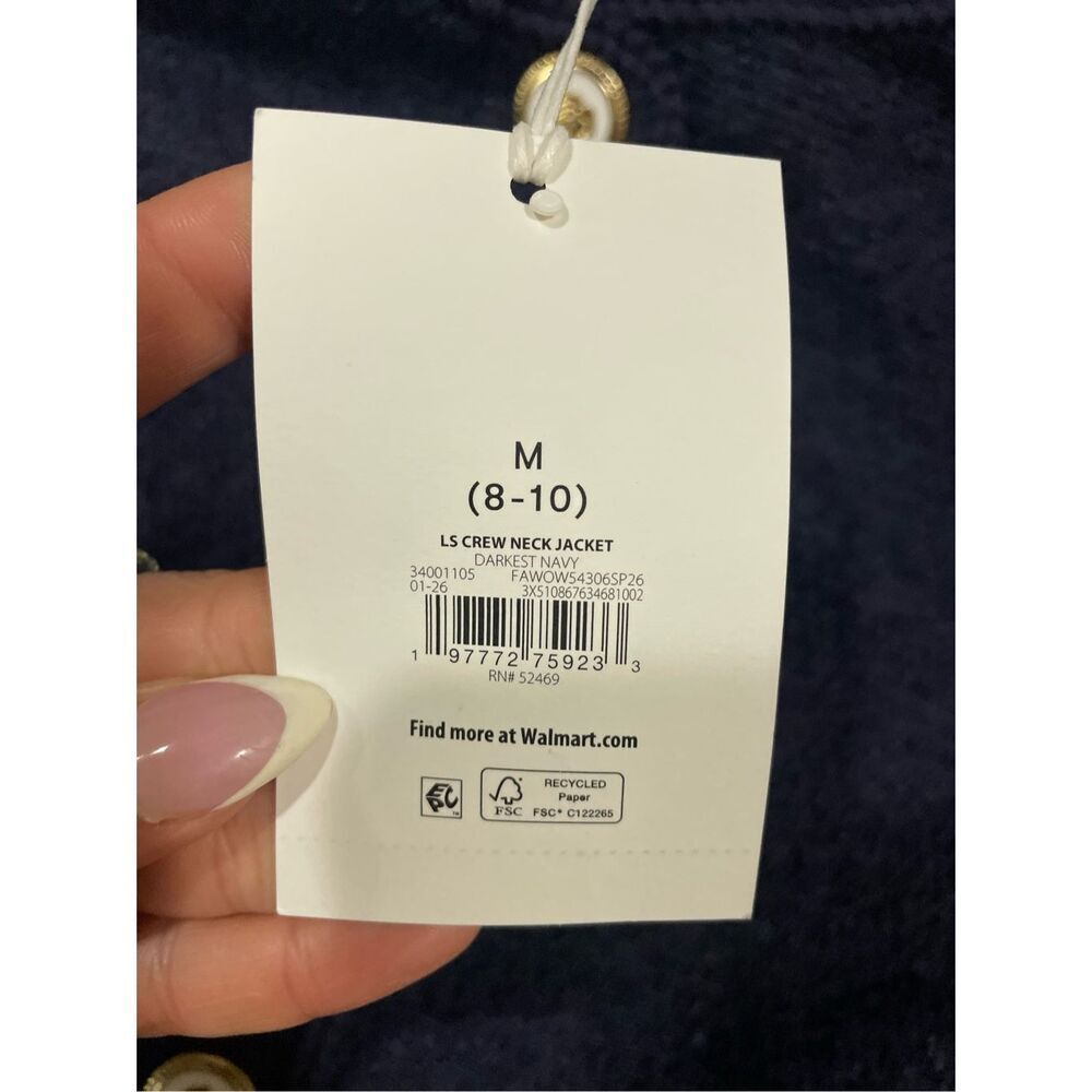 Free Assembly Navy Blue Knit Blazer Jacker Medium 8/10 New - Picture 6 of 8